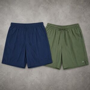 Xersion Mens Athletic Shorts Elastic Waist Drawstring Size XL Navy & Green New
